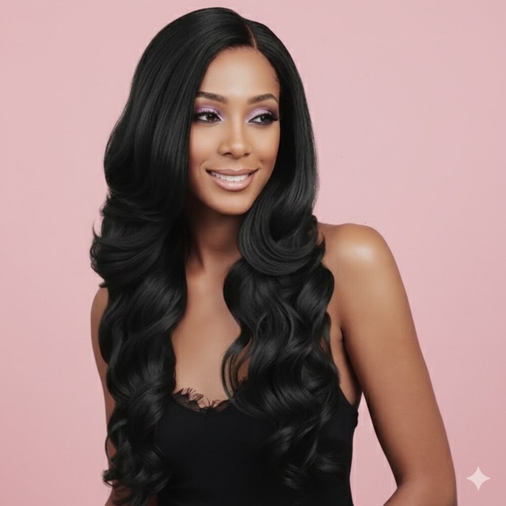 Long Wavy Soft Black Lace Front Synthetic Wig
